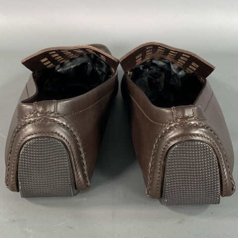 HELMUT LANG Size 10 Brown Cut Out Leather Drivers Loafers