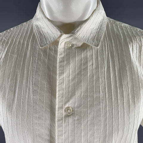 RÓHE Size M White Textured Stripe Short Sleeve Shirt