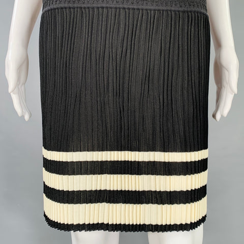 JEAN PAUL GAULTIER Size S Black Cream Jersey Embroidered Cap Sleeves Dress