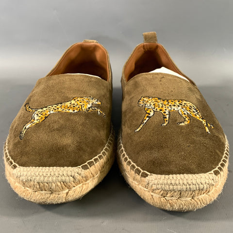 RALPH LAUREN Size 9.5 Green Tan Cheetah Suede Espadrille Loafers