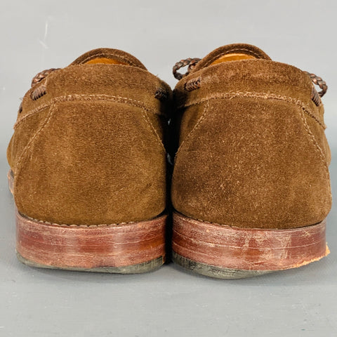 STUBBS & WOOTTON Size 11 Brown Suede Braided Trim Moccasin Loafers