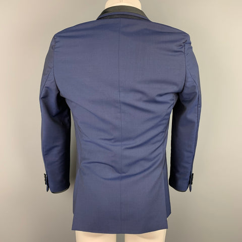 PAUL SMITH Size 38 Regular Navy Wool / Mohair Peak Lapel Tuxedo Sport Coat