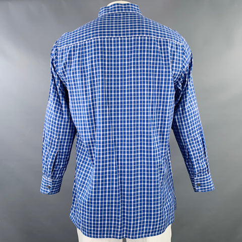 ERMENEGILDO ZEGNA Size L Blue White Checkered Cotton Long Sleeve Shirt