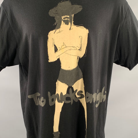 YOHJI YAMAMOTO Size M Black Brown Graphic Cotton T Shirt