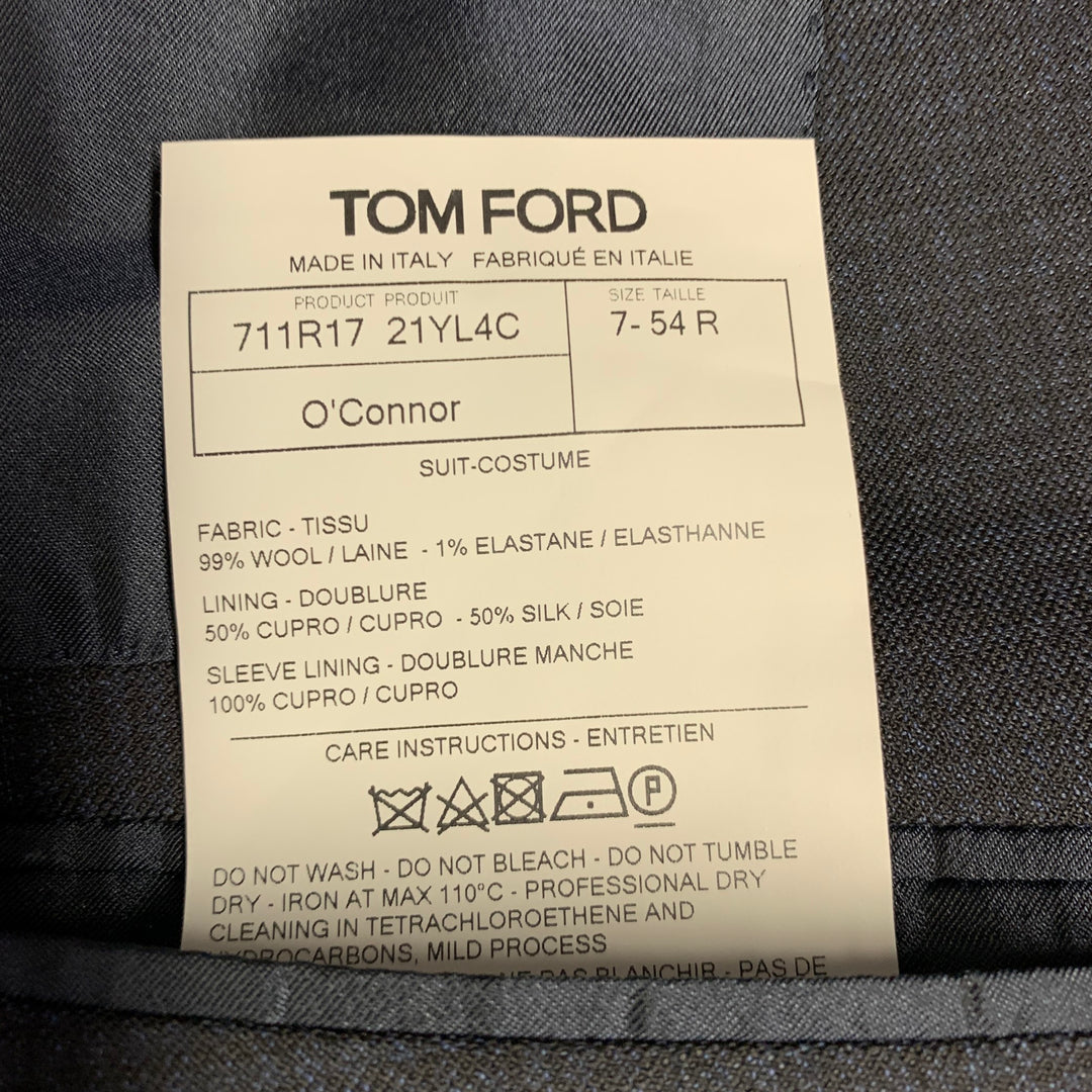 TOM FORD Size 44 Black Navy Checkered Wool Blend Sport Coat