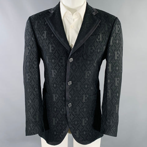 GIANFRANCO FERRE Size 36 Black Jacquard Viscose Blend Sport Coat