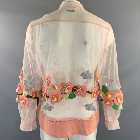 BODE Size XL Pink Floral Nylon Button Up Long Sleeve Shirt