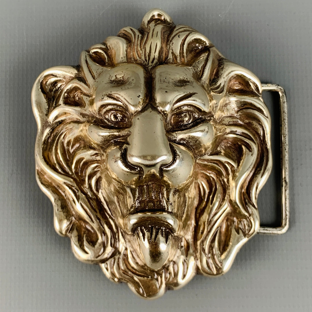 Hebilla de cinturón de cabeza de león de metal plateado VINTAGE