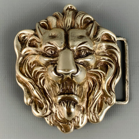 Boucle de ceinture tête de lion en métal argenté VINTAGE