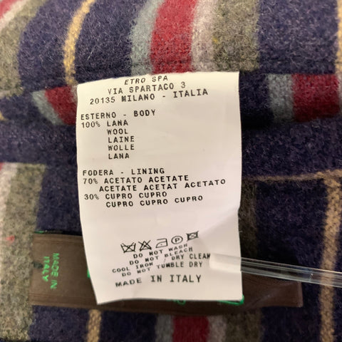 ETRO Size M Navy Plaid Wool Utility Coat