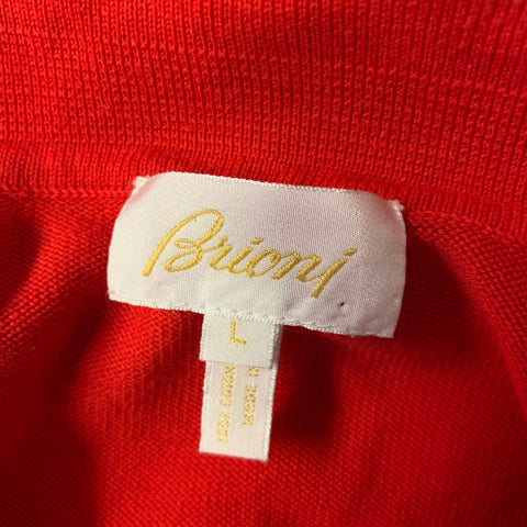 BRIONI Size L Red White Tipped Knit Cotton Polo