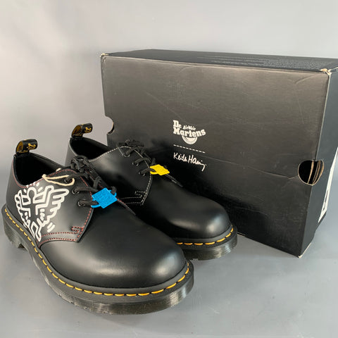 DR. MARTENS x KEITH HARING Size 11 Black Multi Color Graphic Leather Derby Lace-Up Shoes