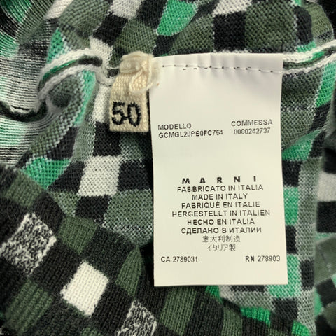MARNI Size M Green Black Checkered Cotton Short Sleeve Pullover