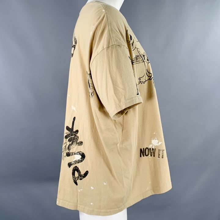 R13 Size M Stamp Khaki Black Cotton Punk Short Sleeve T-shirt