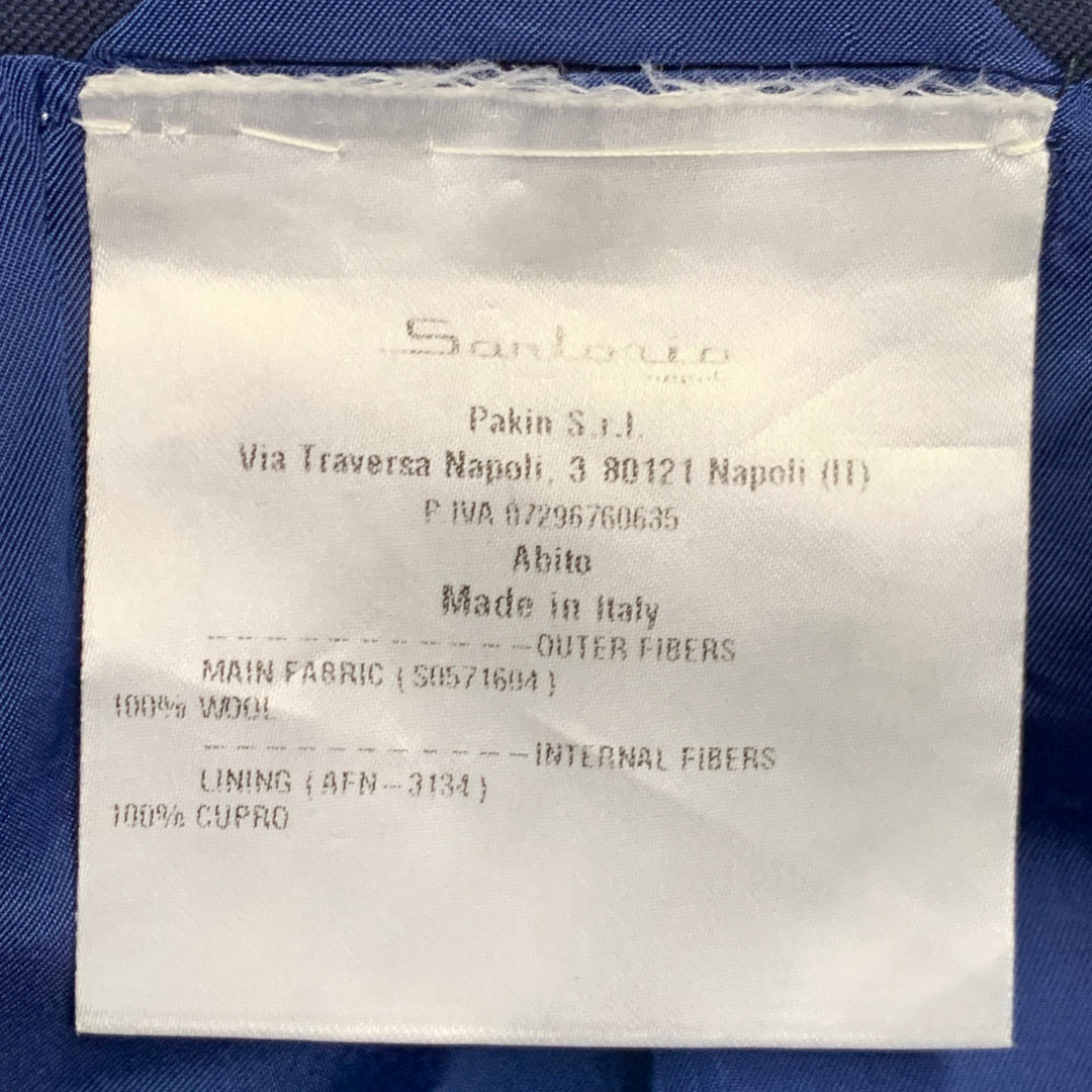 SARTORIO Size 44 Navy Blue Window Pane Wool Single breasted Suit