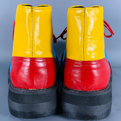 CUSTOM MADE Size 11 Multi Color Color Block Leather Lace-Up Clown Ankle Boots
