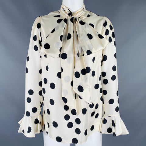 ZIMMERMANN Size S Beige Black Silk Polka Dot Bow Blouse
