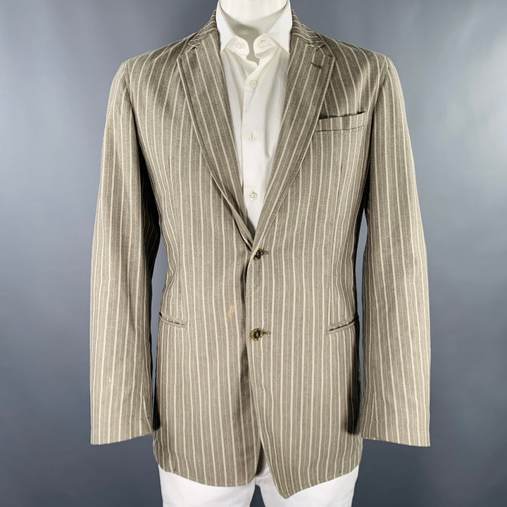 VESTIMENTA Size 42 Taupe White Stripe Cotton Notch Lapel Sport Coat