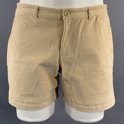 PARKE & RONEN Size 32 Cream Corduroy Cotton Spandex Short Shorts