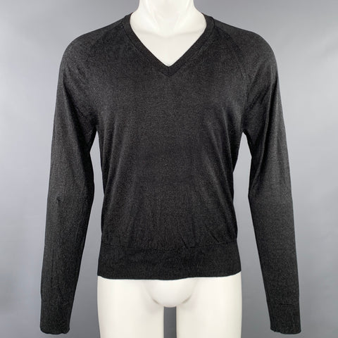 TOM FORD Size M Black Gold Shimmery Silk Blend V-Neck Pullover