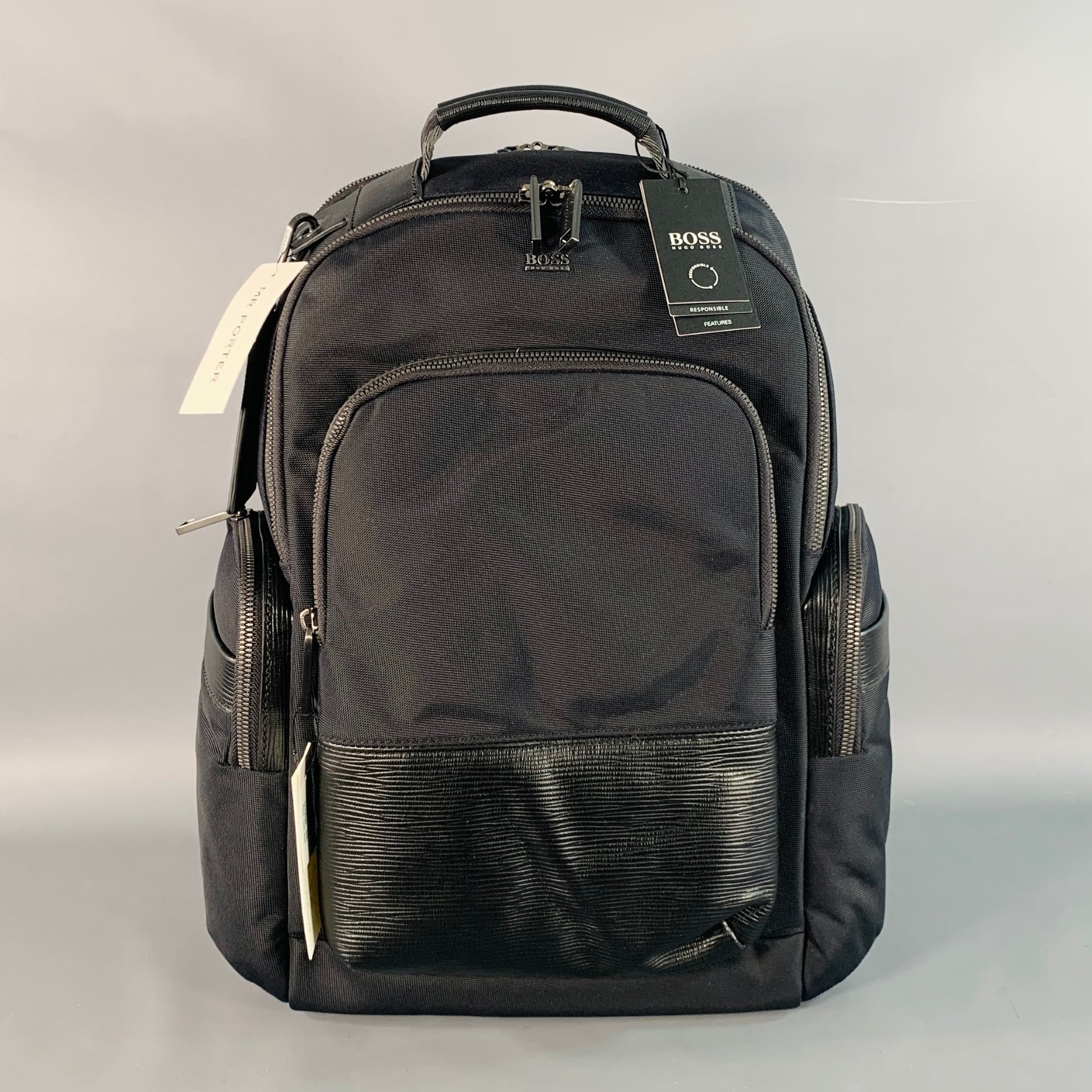 HUGO BOSS Black Nylon Leather Work Travel Backpack Bag