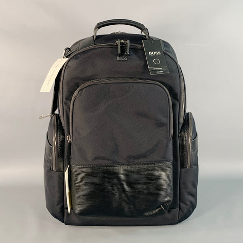 HUGO BOSS Black Nylon Leather Work Travel Backpack Bag
