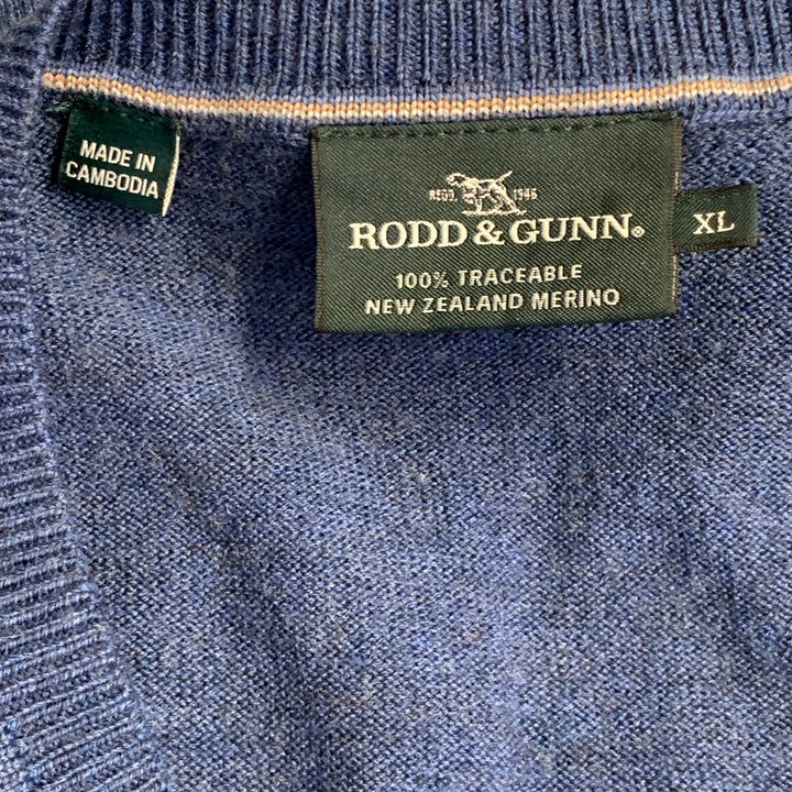 RODD & GUNN Size XL Blue Heather Knit Merino Wool Long Sleeve V-Neck Sweater