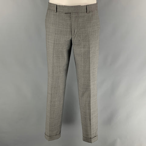 THE KOOPLES Size 40 Grey Window Pane Wool Peak Lapel Suit