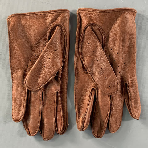 BURBERRY Size M Brown Perforated Deerskin Leather Gloves
