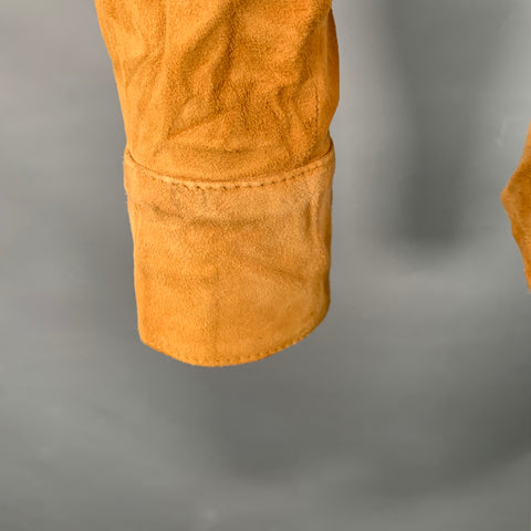 DOLCE & GABBANA Taille XS Chemise à Manches Longues Militaire en Daim Camel Deux Poches Épaulettes