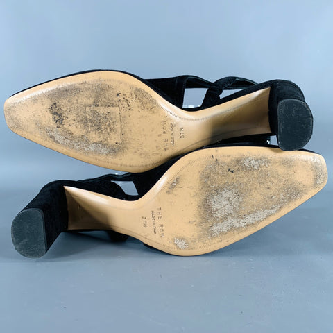 THE ROW Size 7.5 Black Suede Slingback Pumps