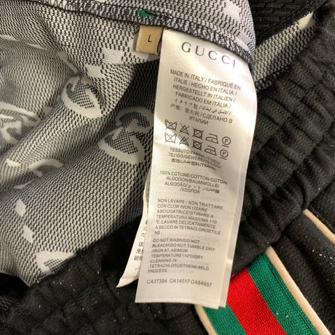 GUCCI Size L Black Monogram Cotton Sweatpants Casual Pants