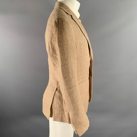 RALPH LAUREN Size 38 Tan Brown Herringbone Linen Notch Lapel Sport Coat