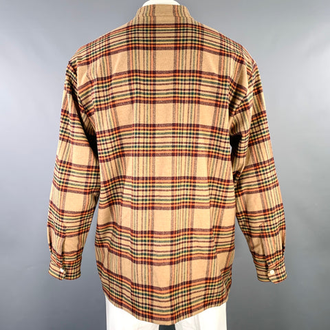 DRO'LE DE MONSIEUR Size L Camel Brown Orange Plaid Wool Blend Long Sleeve Shirt