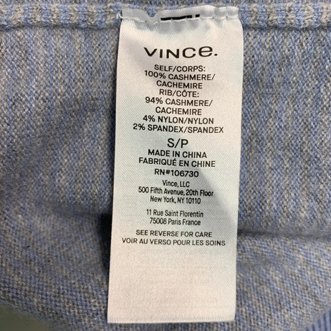 VINCE Jersey con cuello redondo de cachemira a rayas azul claro y gris talla S