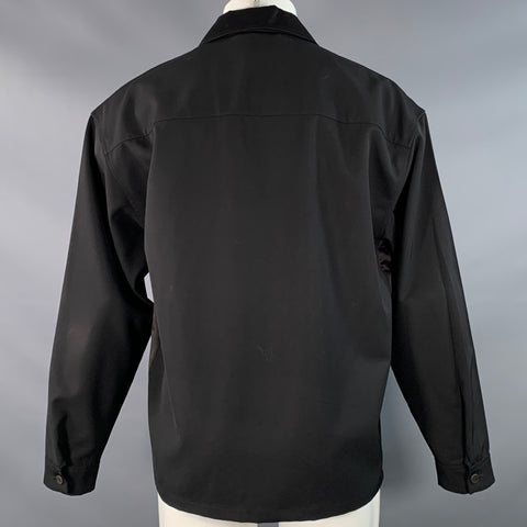 PRADA Size S Black Virgin Wool Twill Contrast Collar Zip Up Shirt Jacket