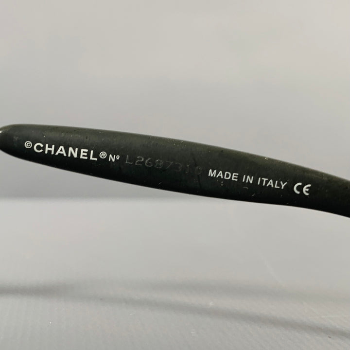 CHANEL Grey Silver Acetate Metal Wrap Around Sunglasses
