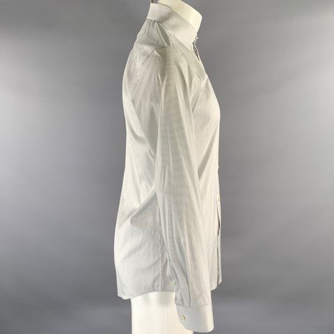 THEORY Size S White Grey Pinstripe Cotton Blend Spread Collar Long Sleeve Shirt