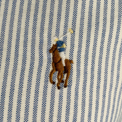 RALPH LAUREN Size S White Light Blue Stripe Cotton Button Down Long Sleeve Shirt