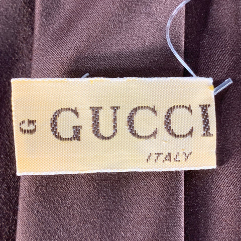 GUCCI Vintage Brown Satin Silk Skinny Tie
