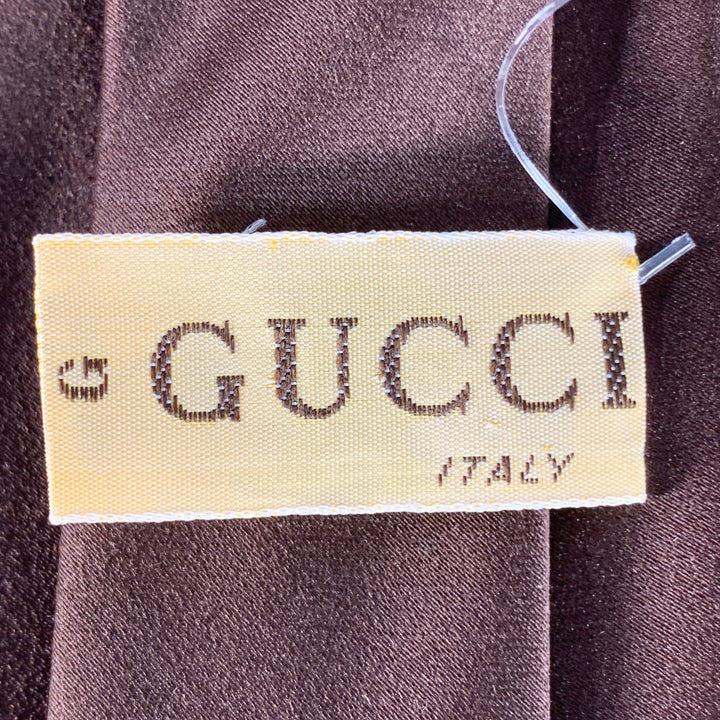 GUCCI Vintage Brown Satin Silk Skinny Tie