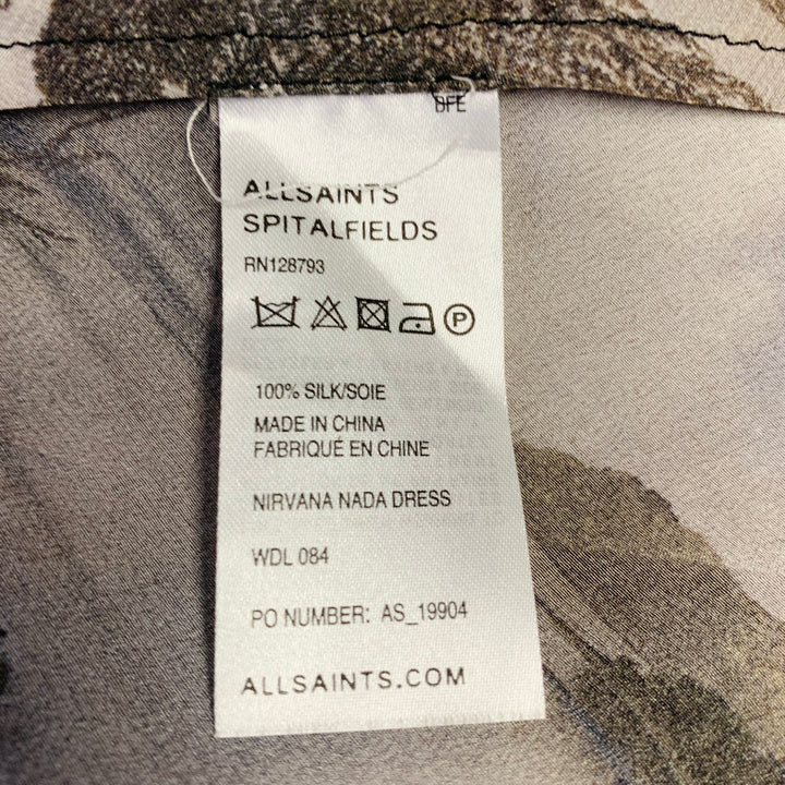 ALLSAINTS Size 2 Brown Beige Silk Tapestry Drapey V-Neck Midi Dress