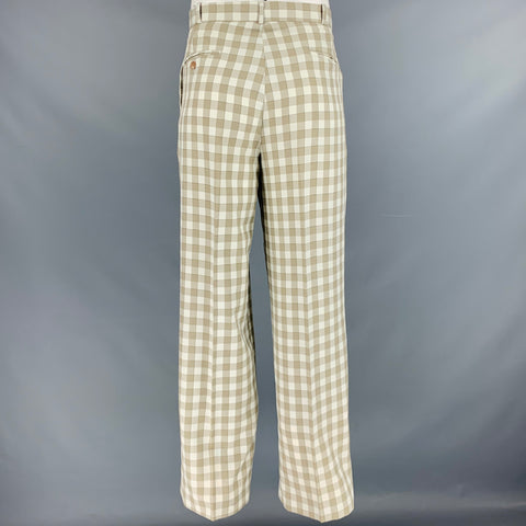 PRONTI Taille 34 Pantalon habillé plissé en polyester à carreaux crème taupe