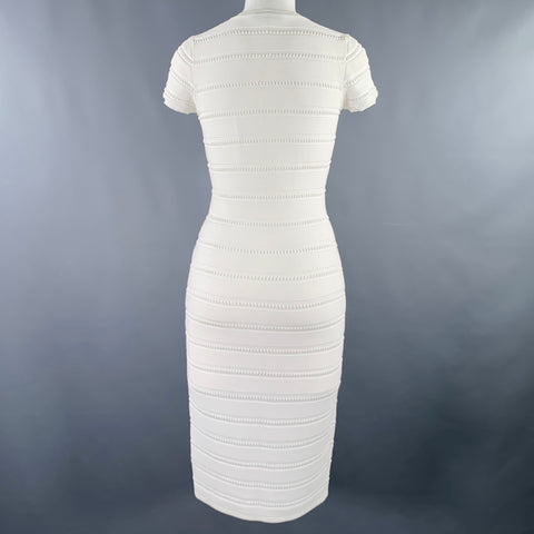 DSQUARED2 Size M White Rayon Polyamide Textured Short Sleeve Dress
