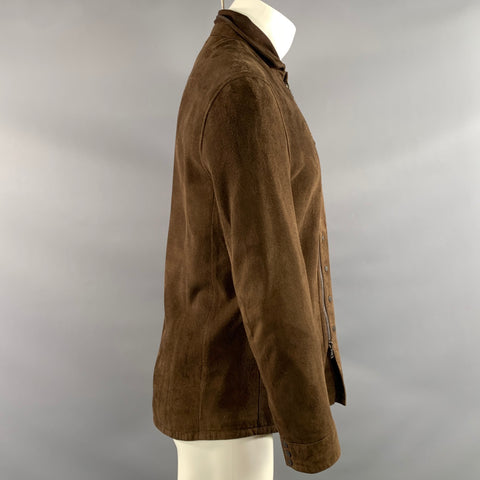JOHN VARVATOS Size 38 Brown Textured Suede Zip & Snaps Jacket