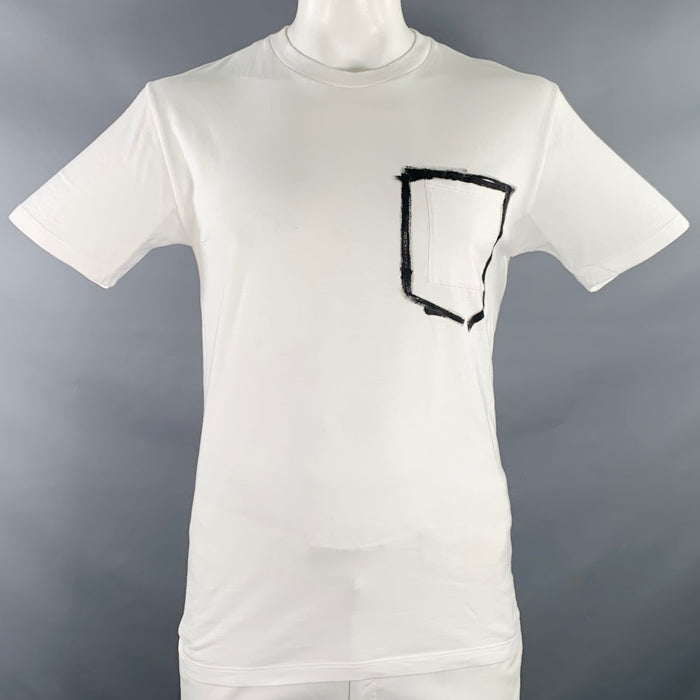 YVES SAINT LAURENT Size XL White Black Print One Pocket T-shirt