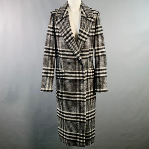 ALLSAINTS Size 6 Ensley Check Black Grey Wool Blend Plaid Double Breasted Coat