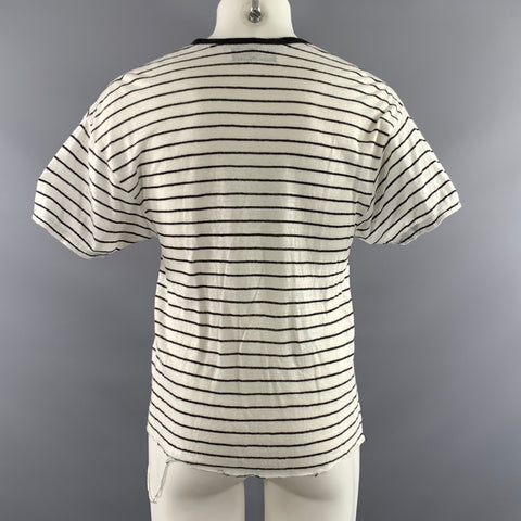 IRO Size S White Black Stripe Linen Scoop Neck T shirt