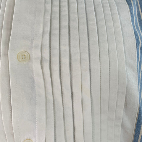 NEEDLES Size L Blue White Stripe Cotton Pleated Bib Collarless Long Sleeve Shirt
