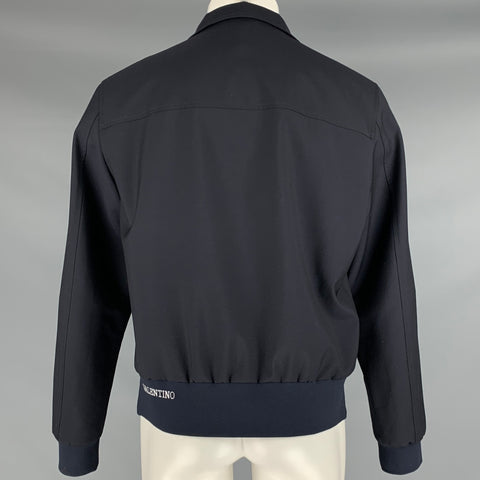 VALENTINO Size 40 Navy Grey Stripe Wool Blend Zip Up Jacket